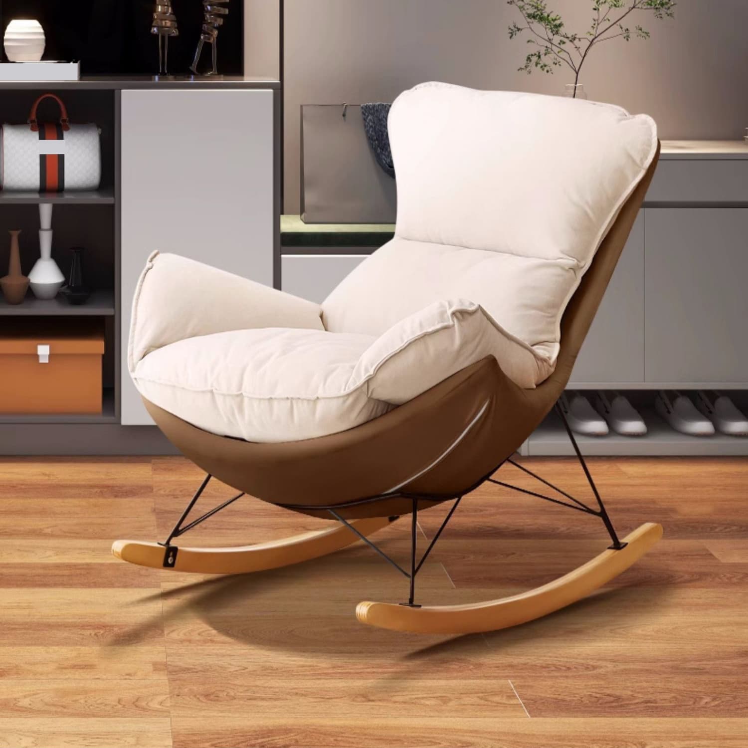 Stylish and Comfortable Modern Upholstered Rocking Chair with Removable Back Cushion - image 12