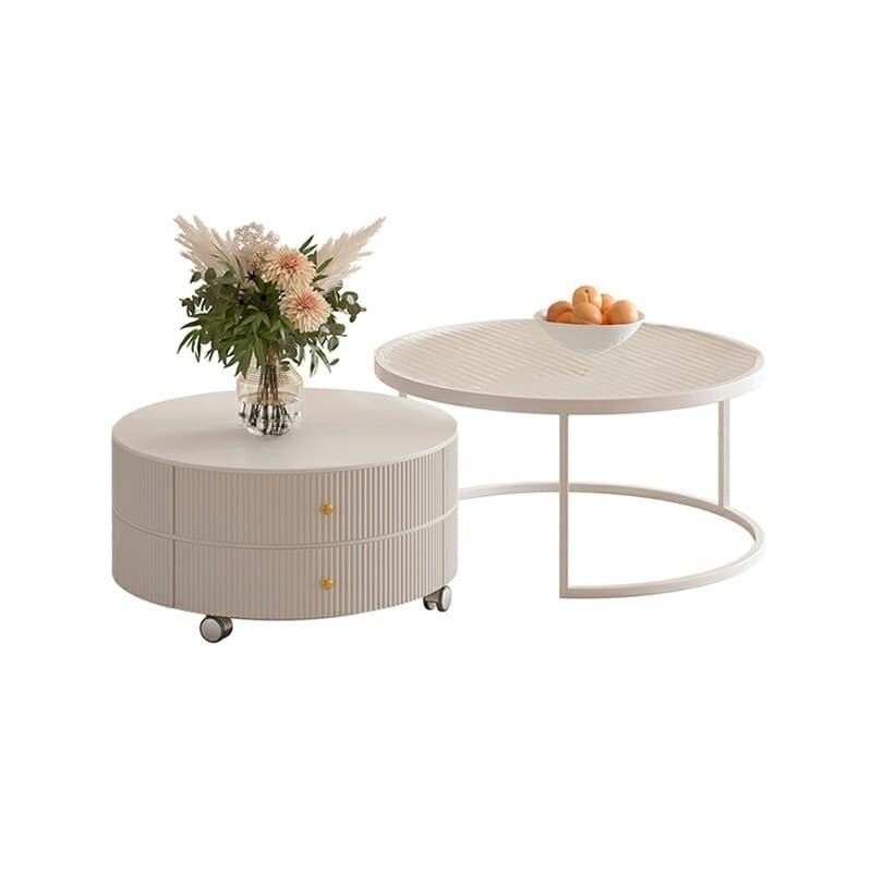 Round Coffee Table - Modern Style, Standard Size, Non-Upholstered, 2 Drawers, Scratch Resistant