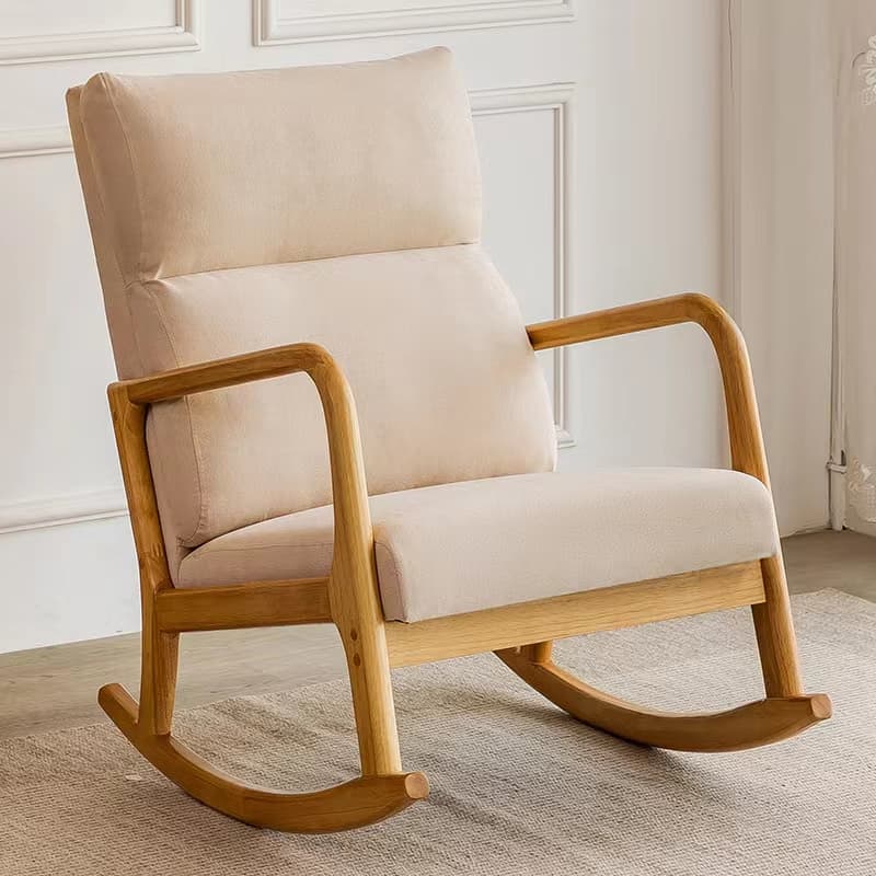 Modern Simple Style Wood Rocking Chair Couch with Cushioned Upholstery & Track Arm - image 8