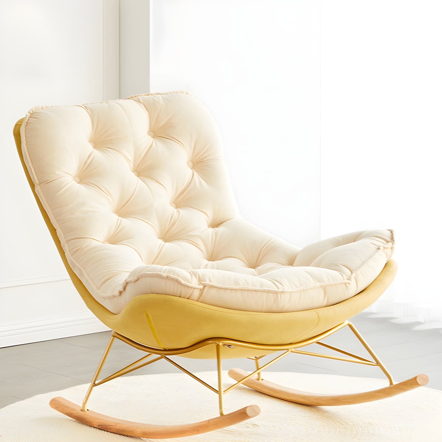 Tufted Rocking Accent Chair Contemporary Solid Wood with Removable Cushions - image 6