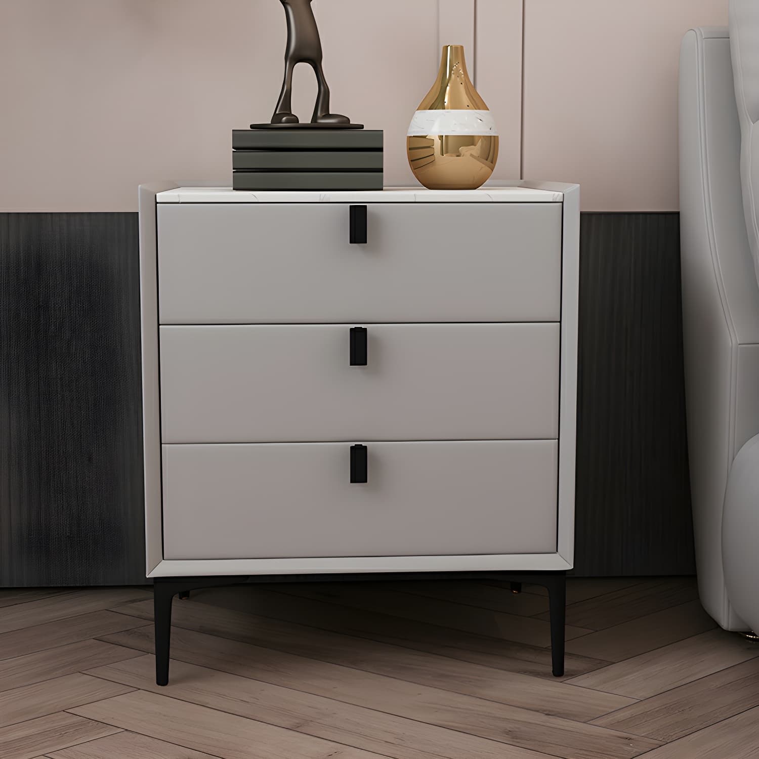 Glam Style Sintered Stone Top 3 Drawers Nightstand for Bedroom - image 11