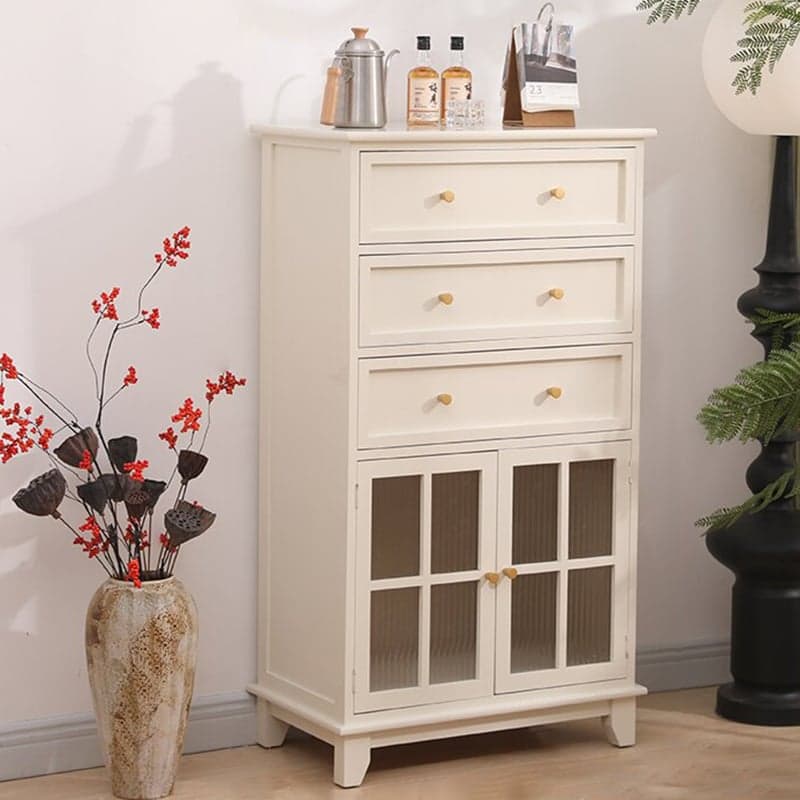 Rectangular Damp-proof Accent Cabinet with Storage Drawer, Closet, Glazed Door, Cabinet Knobs in Chalk/Brown/Wood Color - image 3