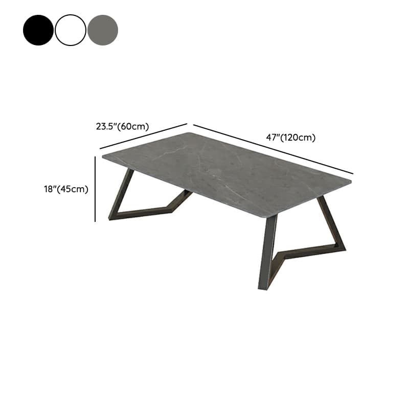 Rectangular Stone Modern Coffee Table with Black Iron Double Pedestal Base - image 9