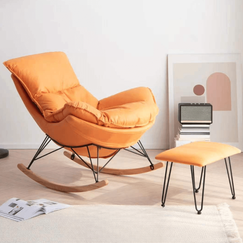 2-piece Stain Resistant Padded Rocking Accent Chair in Apricot Color with Footstool and Lumber Base in a Simple Style - image 8