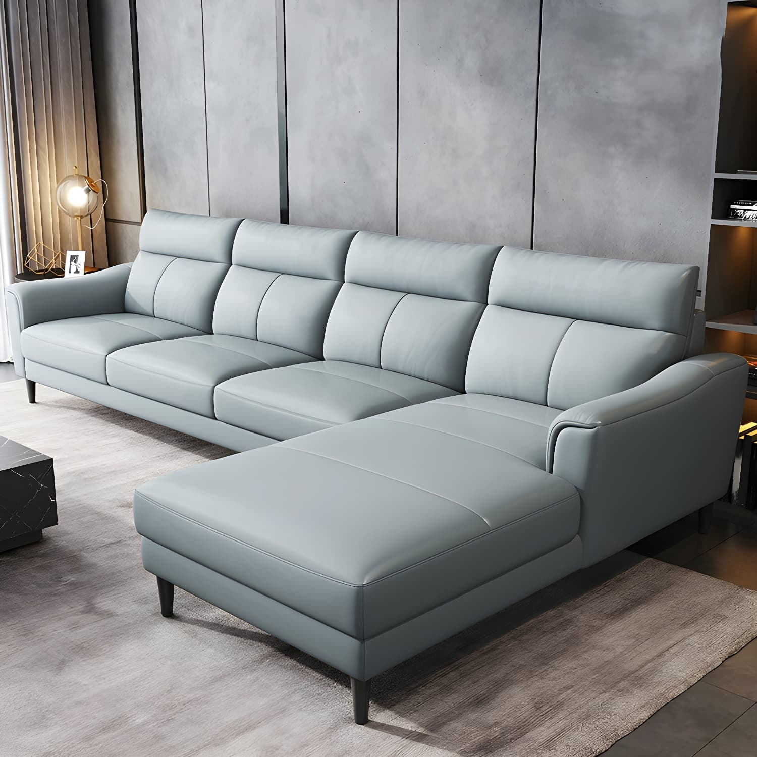 Modern Blue Genuine Leather Sectional Sofa Set with 3 Pieces of Large Size and Pillow Top Arms - image 9