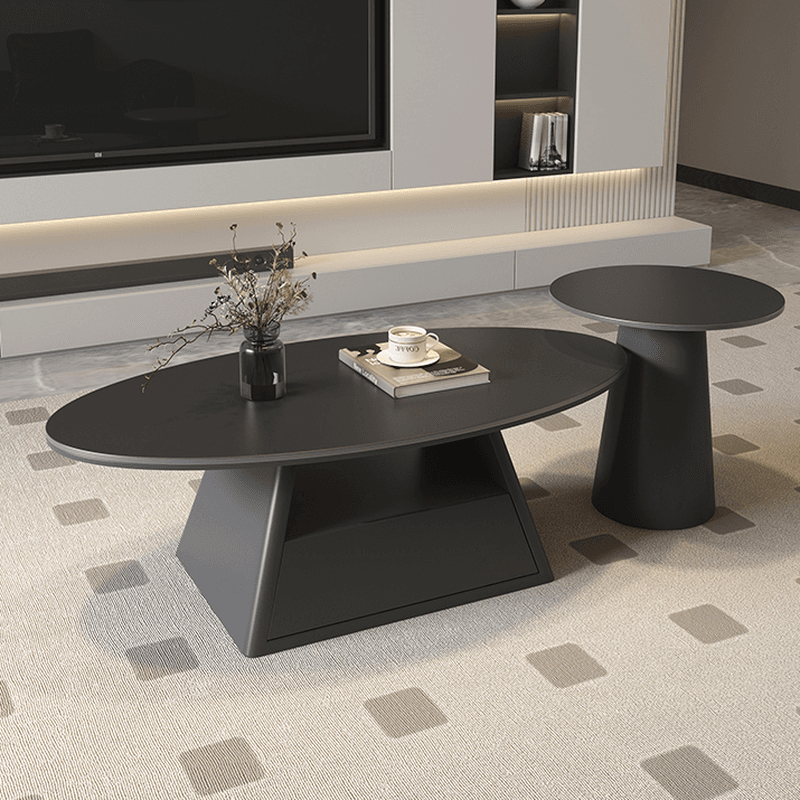 Single Board Game Coffee Table with Slate Top and Base, Elliptical Shape, 1 Drawer, and 1 Shelf - image 6