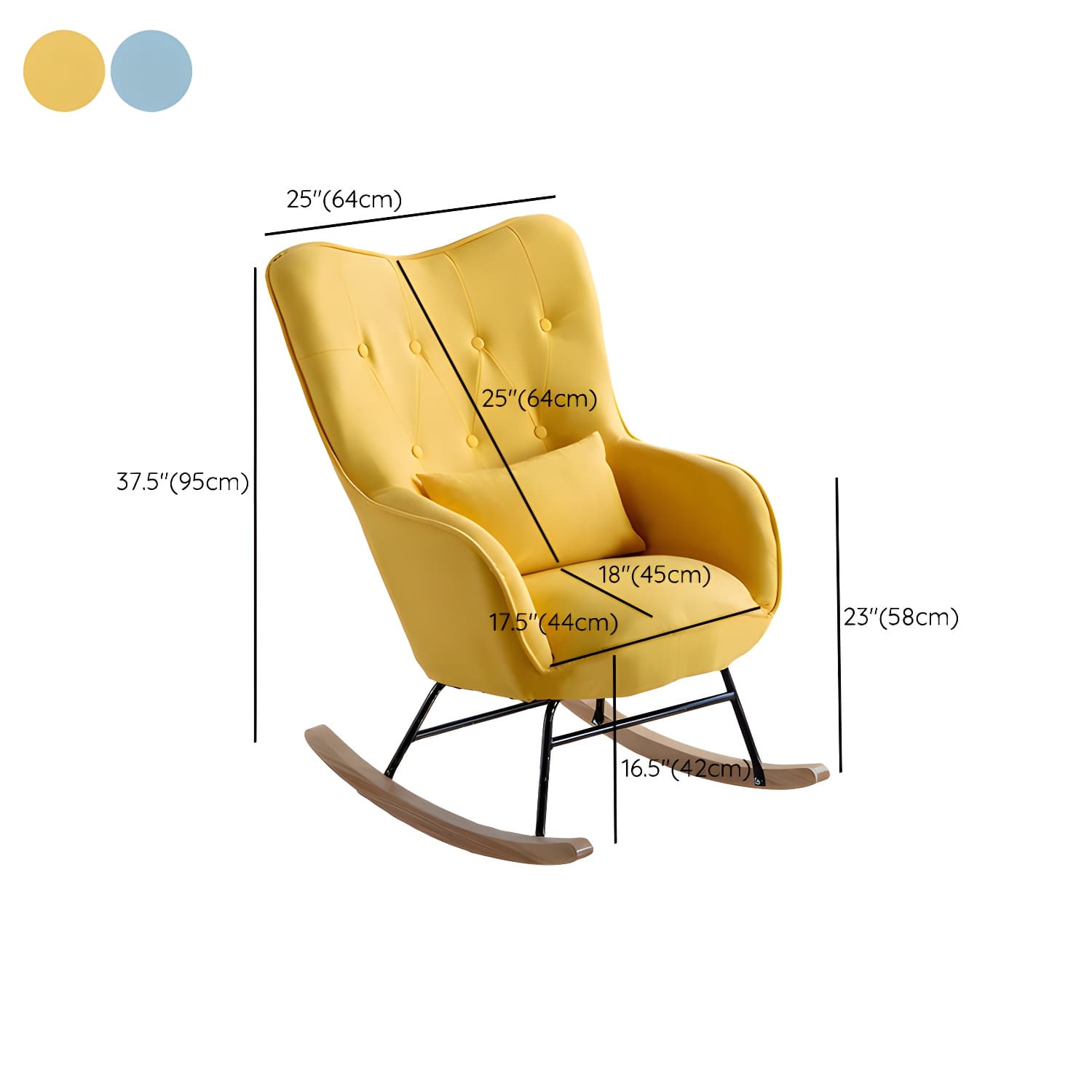 Scandinavian Rocking Chair with Wing Back and Wood Legs, Pillow Included - image 19