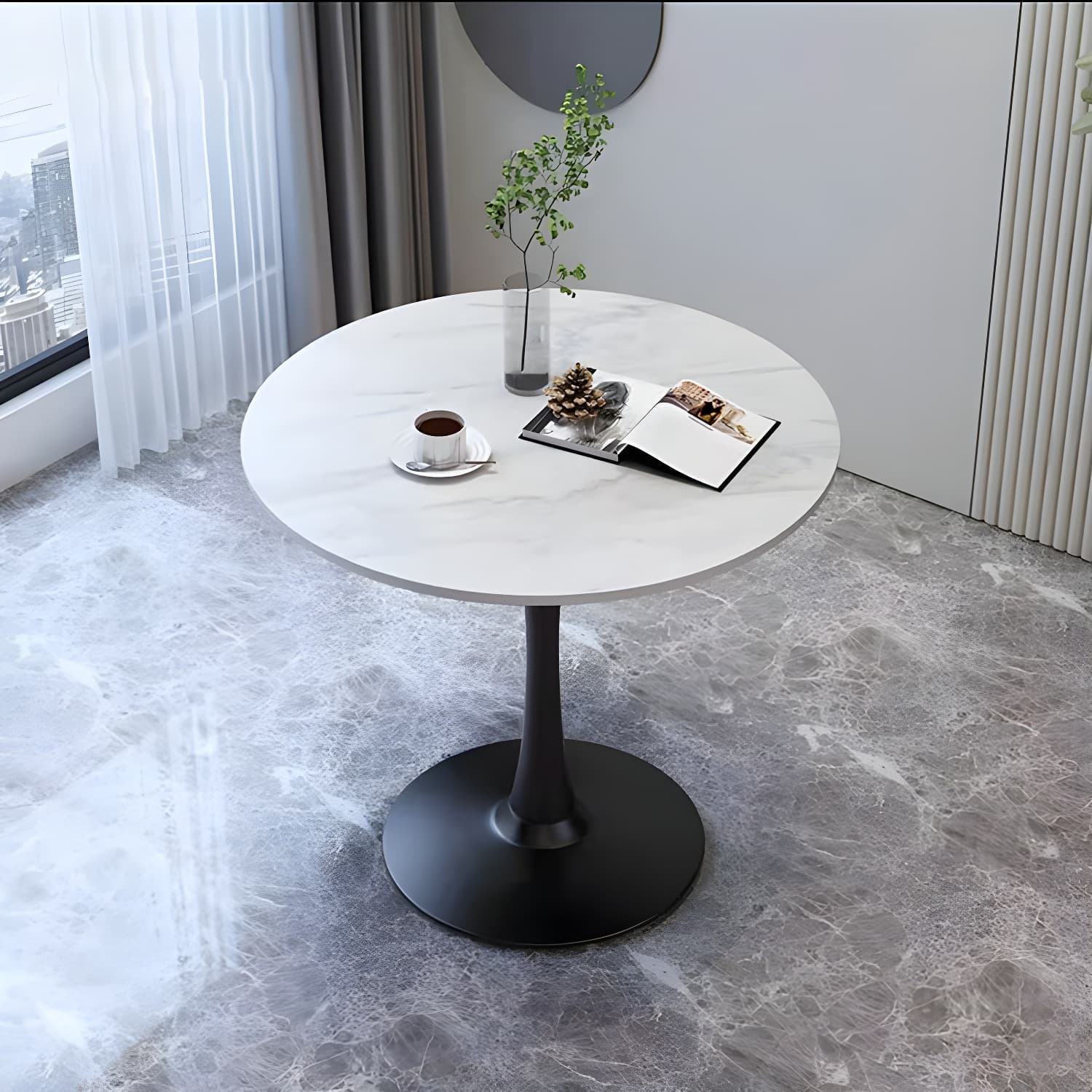 Traditional Luxury Rounded Dining Table Stone and Metal Tulip Dining Table - image 5