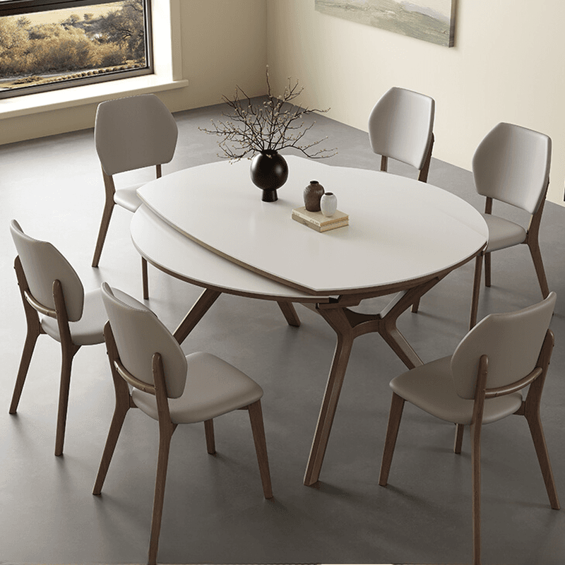 Minimalist Rounded Slate Dining Table Set with 4 Legs, Fold-away Leaf, and Light Gray/White Finish - image 4