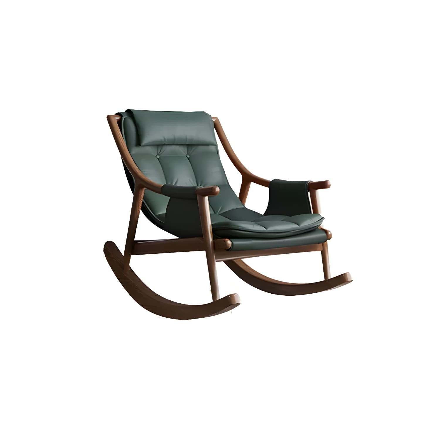 Mid-Century Modern Rocking Accent Chair in Solid Wood with Tufted Cushions