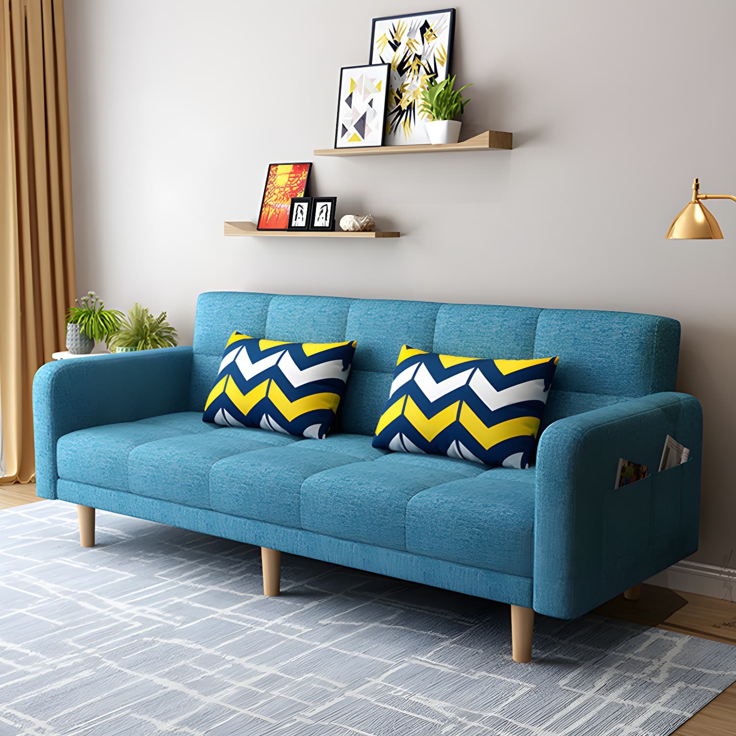 Contemporary Square Arm Sleeper Sofa Biscuit Back Convertible Sofa for Living Room - image 5