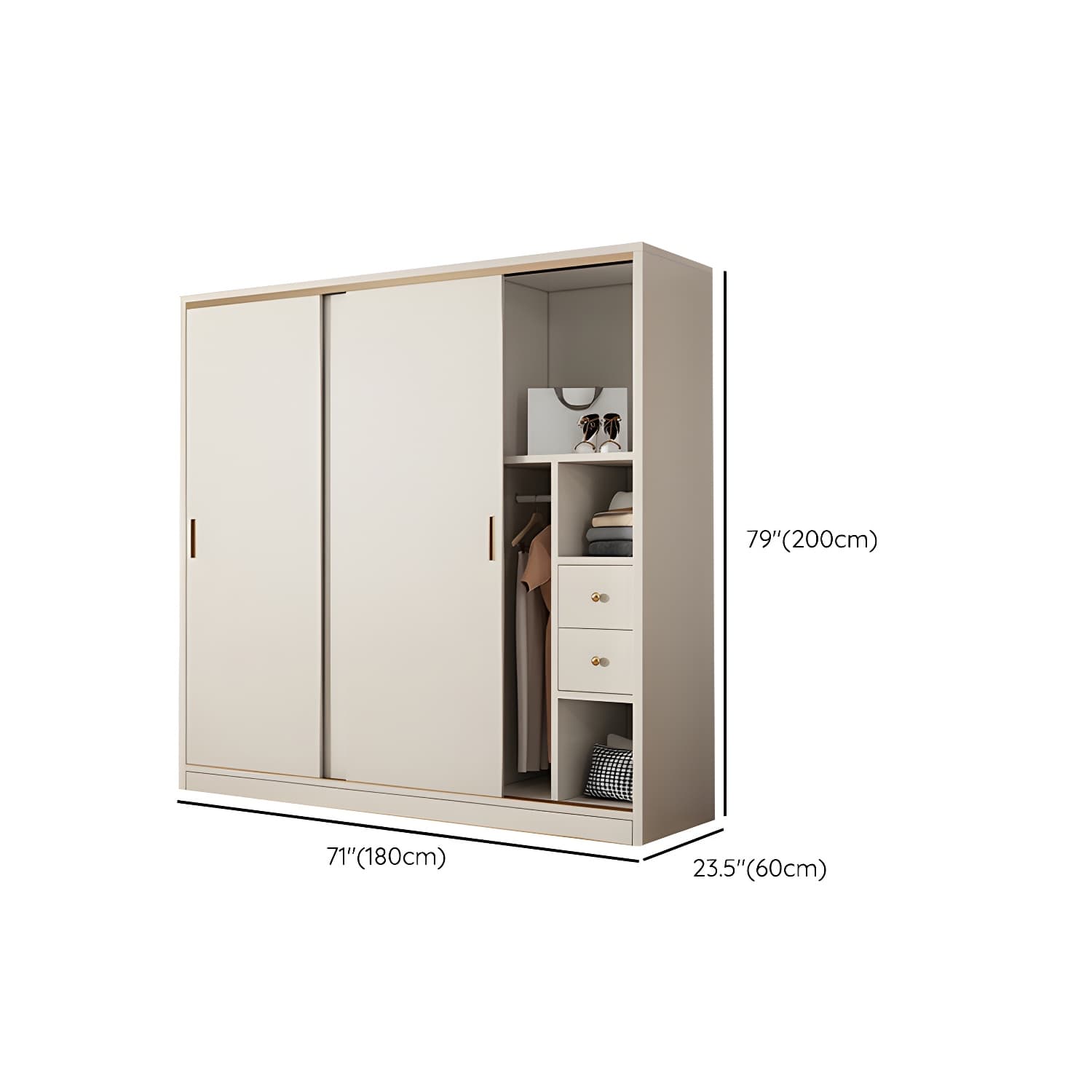 Modern White Wood Wardrobe Armoire with Sliding Doors and Soft Close Drawers - image 13