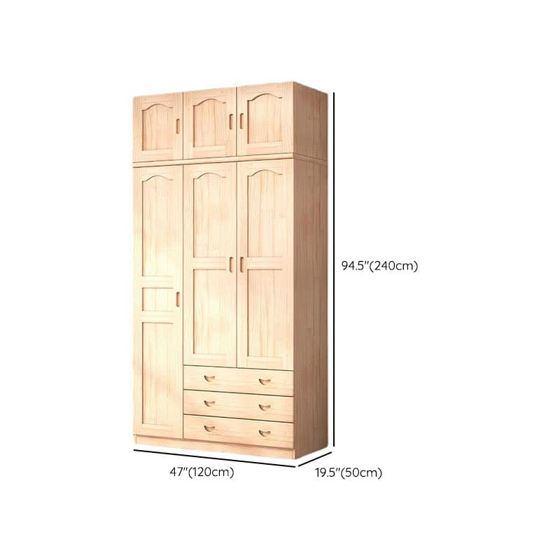 Natural Finish Minimalist Pine Wood Cabinet Armoire with 3-Drawer, Interior Shelves, and Clothing Rod - image 11