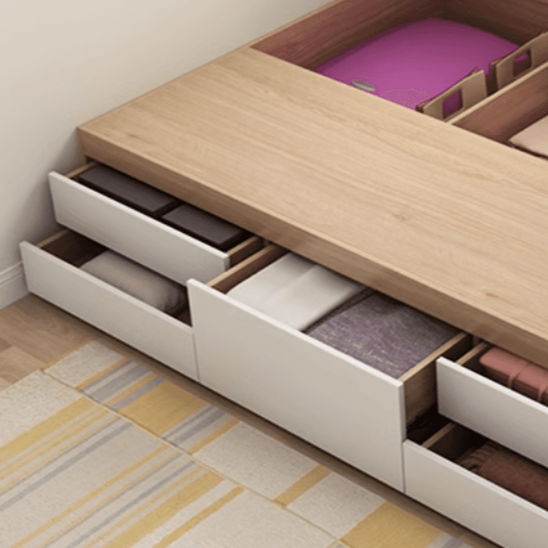 Wood Color Platform Storage Bed with Timber Bed Panel in a Modern Simple Style - image 7