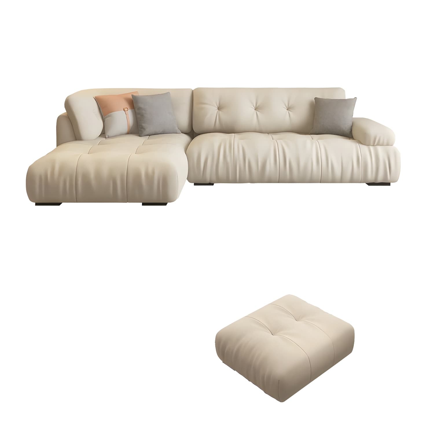 Flannel Upholstered Sectional Sofa in Gray with Scandinavian Wooden Frame - image 6