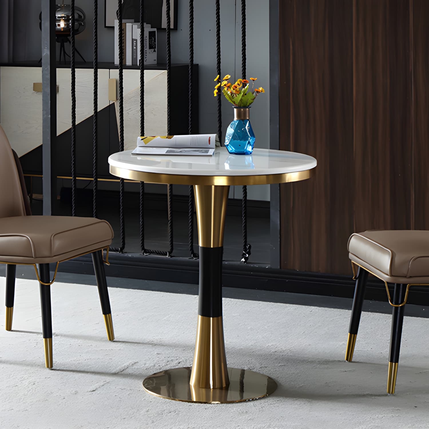 Metal Traditional Luxury Round Table Marble Top Indoor Table with Pedestal - image 12