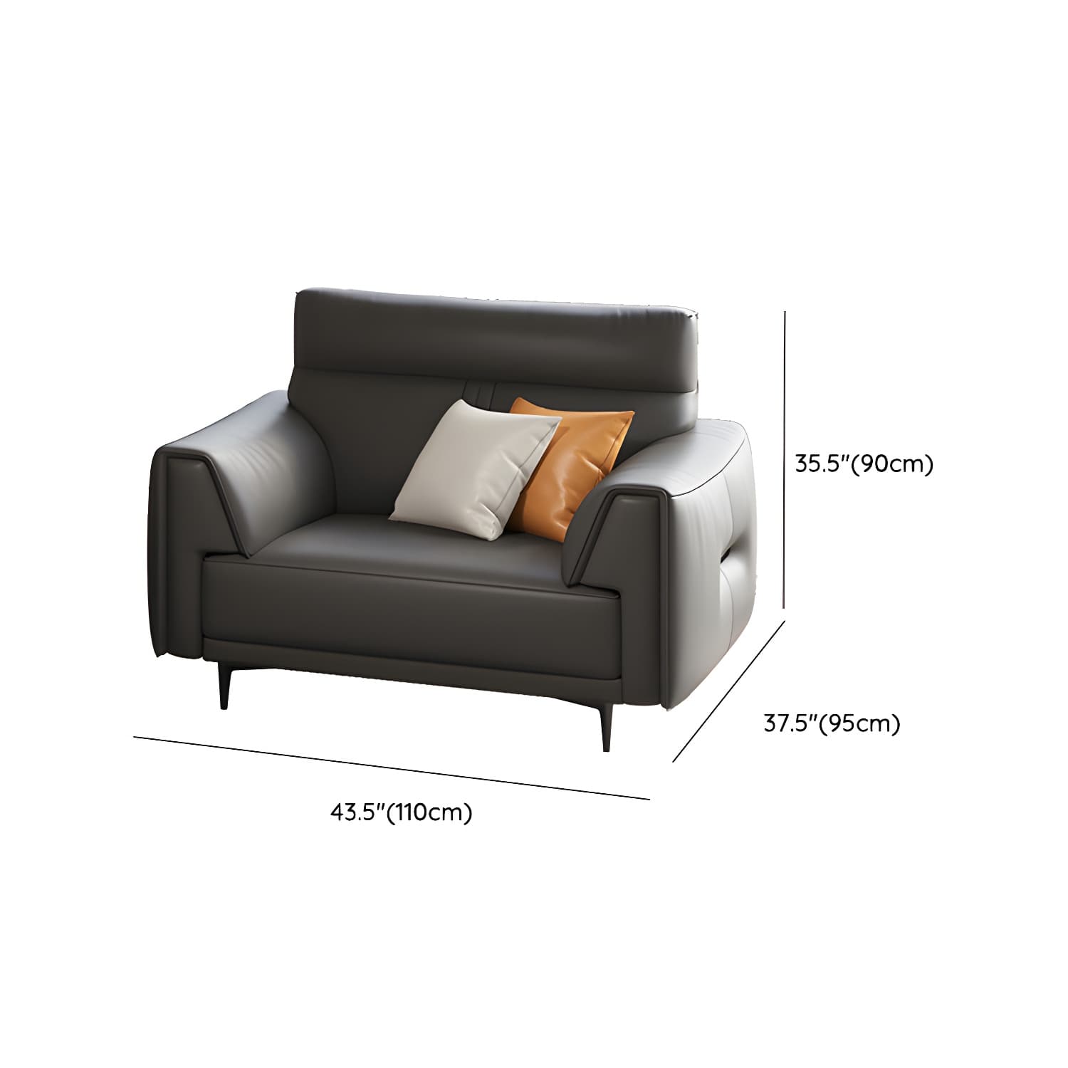 Modern Black Leather Stationary Sectional Sofa with Flared Arm and Cushion Back - image 9