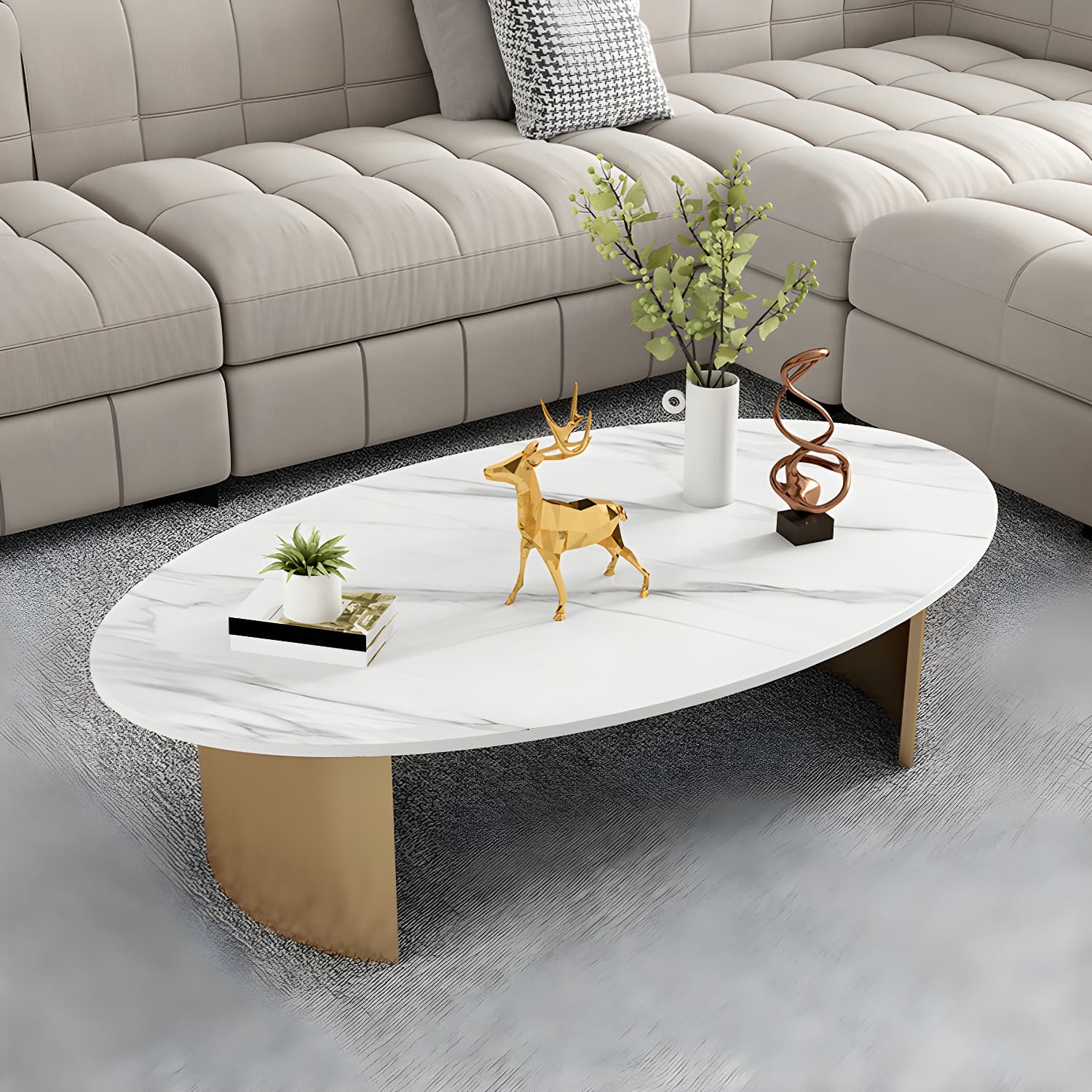 Glam Slate Coffee Cocktail Table Oval Cocktail Table for Living Room - image 4