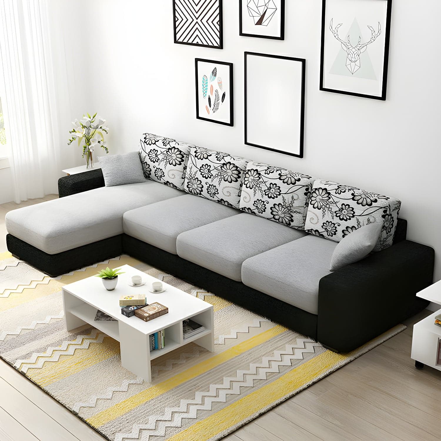 Scandinavian Wood Frame Straight Sofa with Cushion Back and Slipcover in 3 Piece Set - image 3