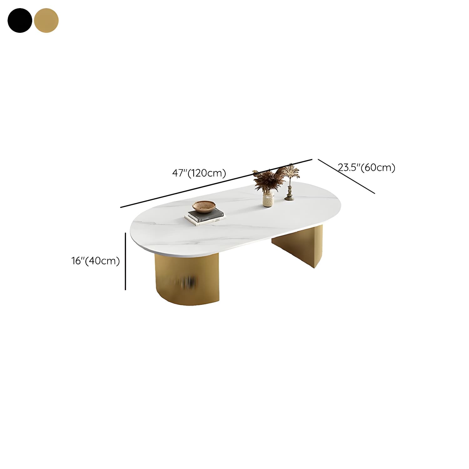 Modern Oval Stone Coffee Table with Double Pedestal Base for Living Room - image 10