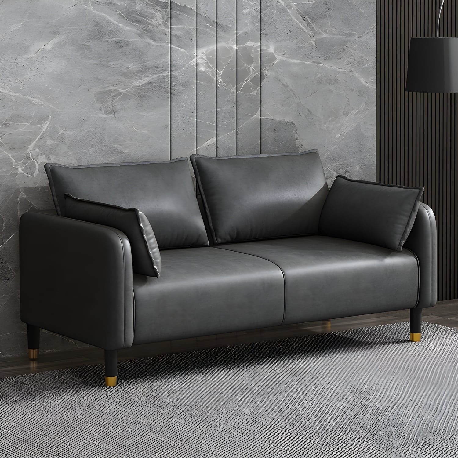 Modern 2-seat Sofa Faux Leather Tuxedo Arm Sofa with 2 Pillows - image 5