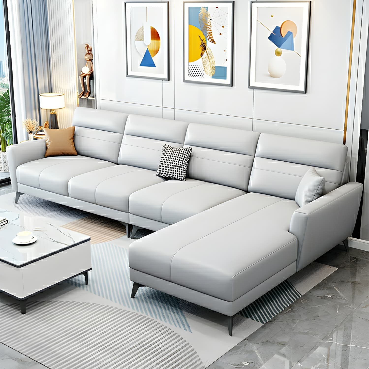 Modern L-Shape Stationary Sectional Sofa Chaise with Flared Arm Design - image 9