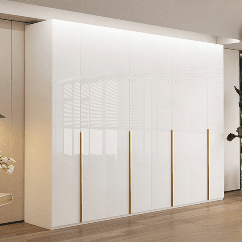 Chalk Minimalist Laminate Cabinet Armoire with Soft Close Drawer, Soft Close Door, Interior Shelves, and Clothing Rod