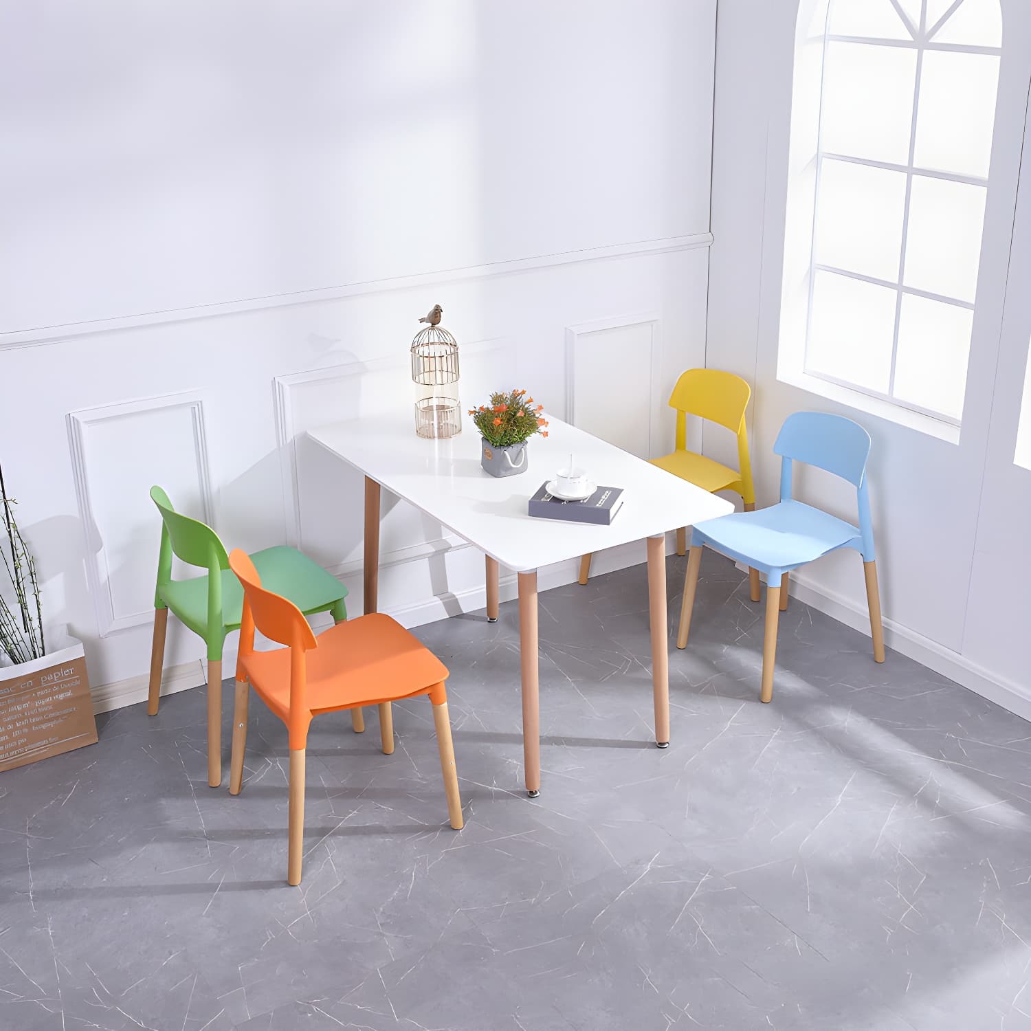 Scandinavian Home Side Chair Open Back Wood Legs Dining Room Chair Set - image 14