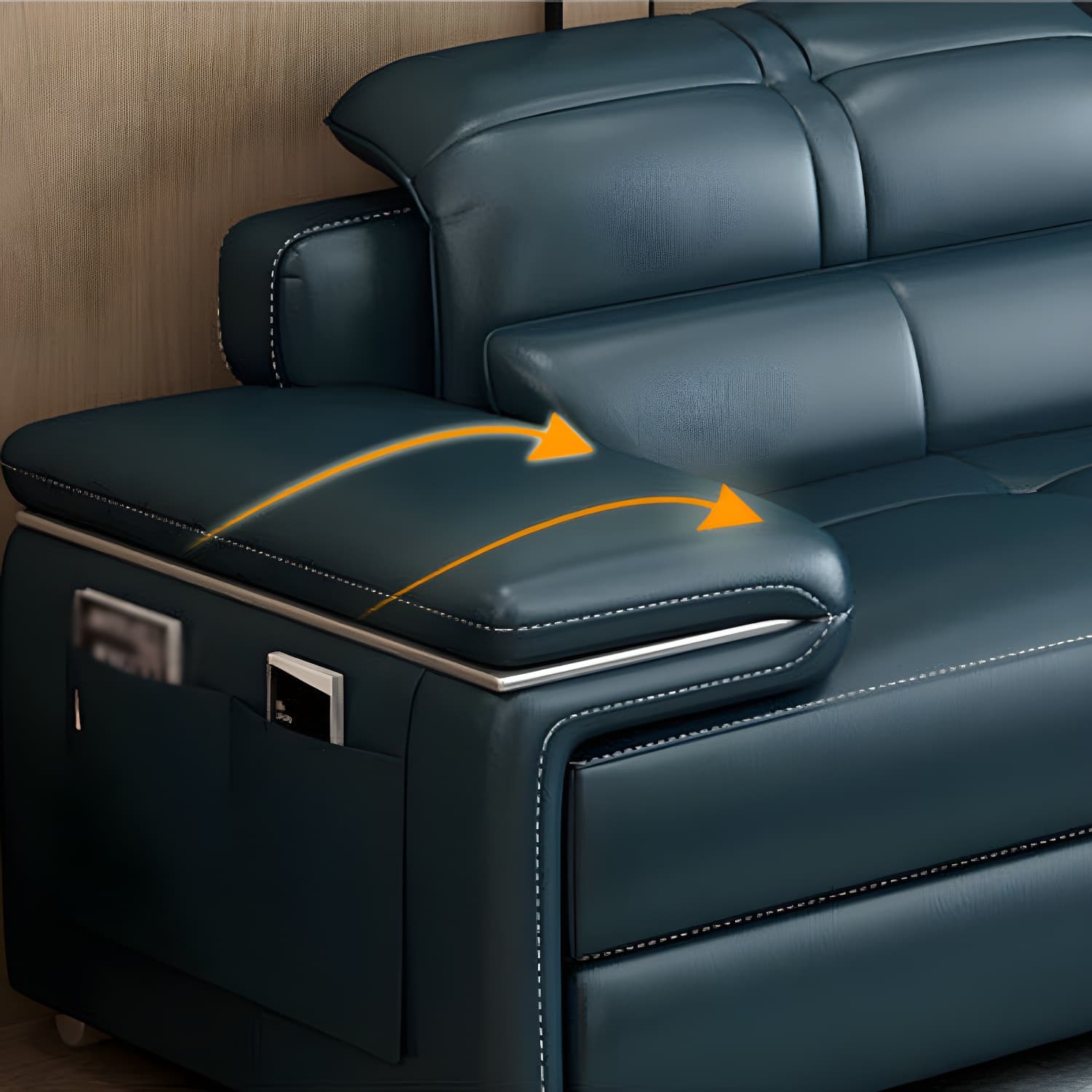 Genuine Leather Sectional 34.65"High Pillow Top Arm Sofa with Storage, Blue - image 9