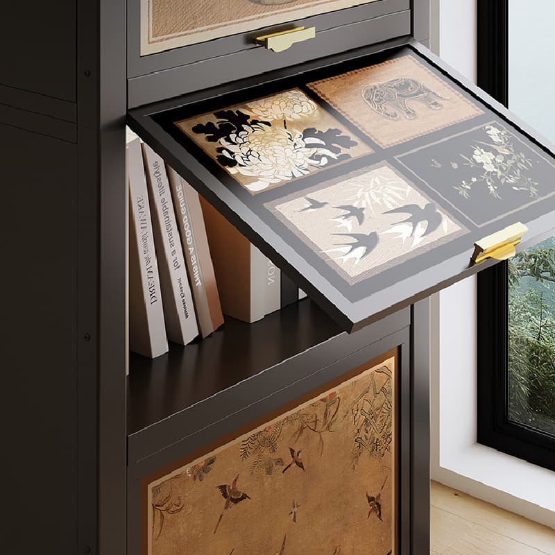 Damp-proof Scratch-immune Steel Accent Cabinet with Glazed Door and Grip Bars in Matte Black, Stain Resistant - image 8