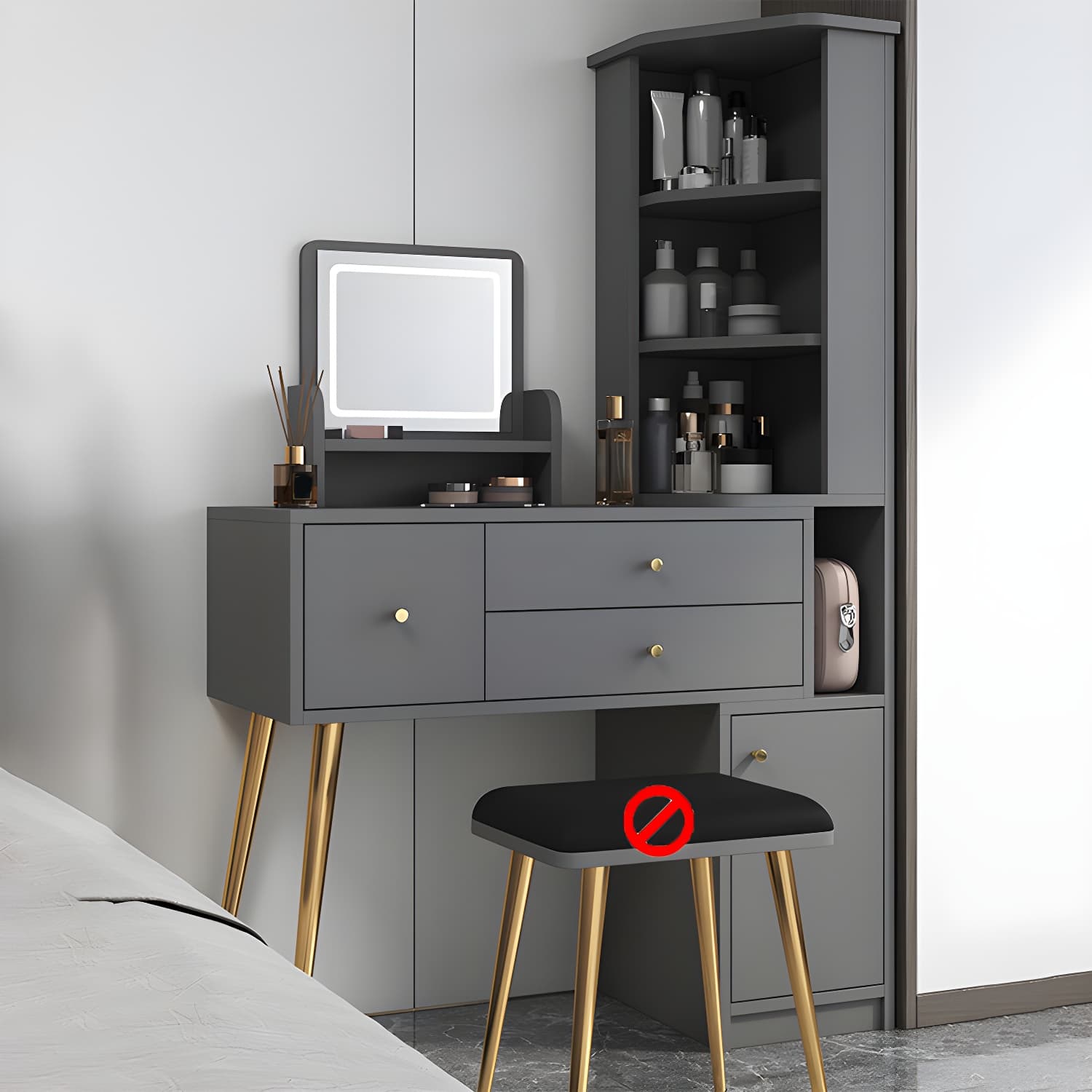Glam Style Wood-based Material White/grey Dressing Table with Drawers and Storage Shelves - image 14
