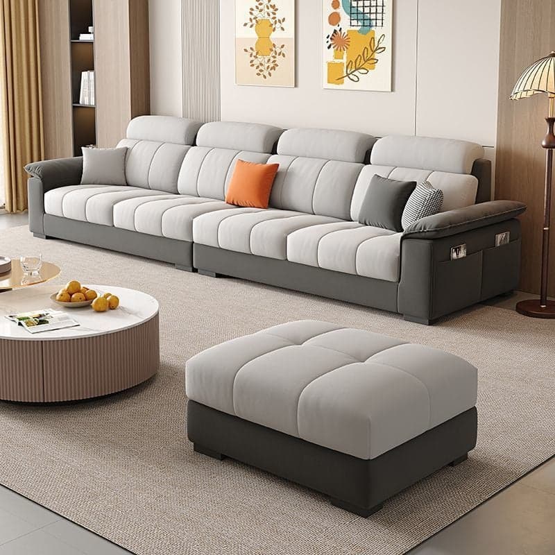 Straight Scratch-repellent Sofa with Side Pocket and Horizontal Flared Arm, Includes 1 Ottoman - image 3