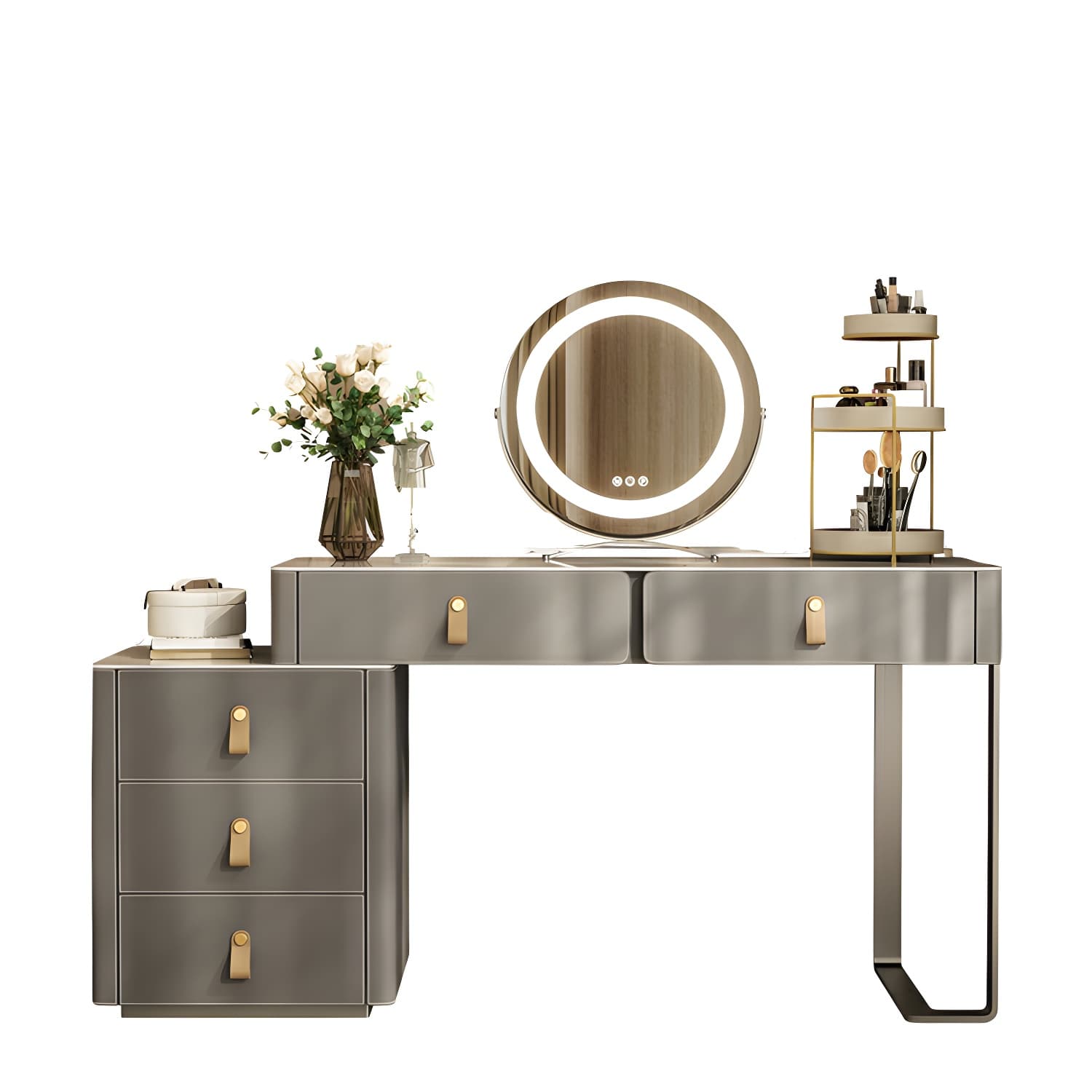 Contemporary 5-Drawer Wood Frame Slate Top Makeup Vanity Desk Table in Gray - image 5