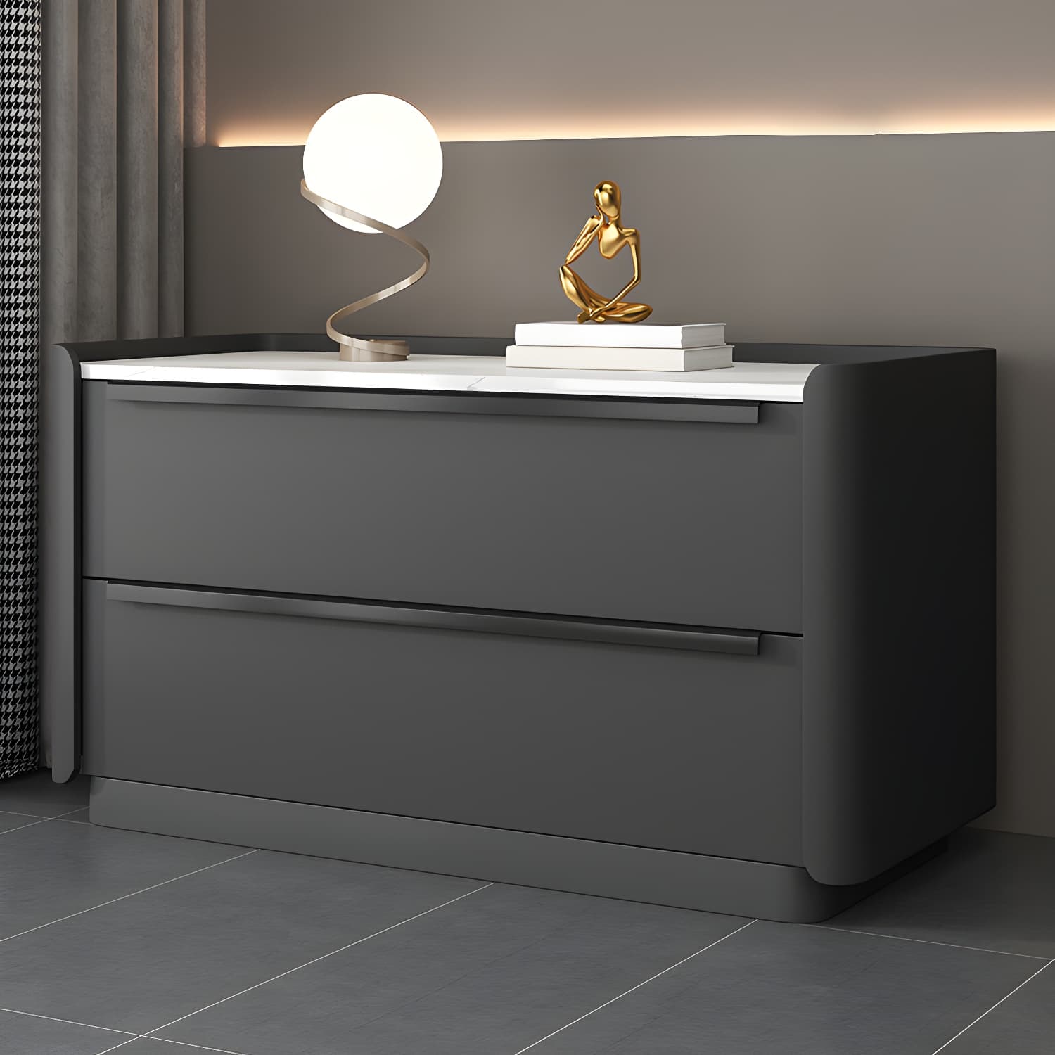 Modern Faux Leather Drawer Storage Nightstand in Stone Finish