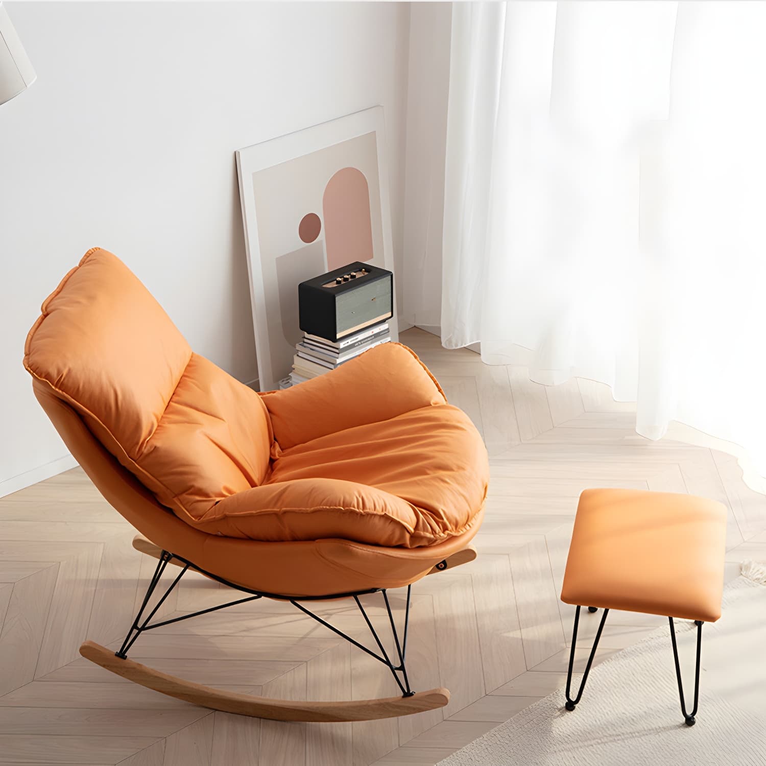 Contemporary Indoor Rocking Chair with Sled Legs and Spindle Back - image 17