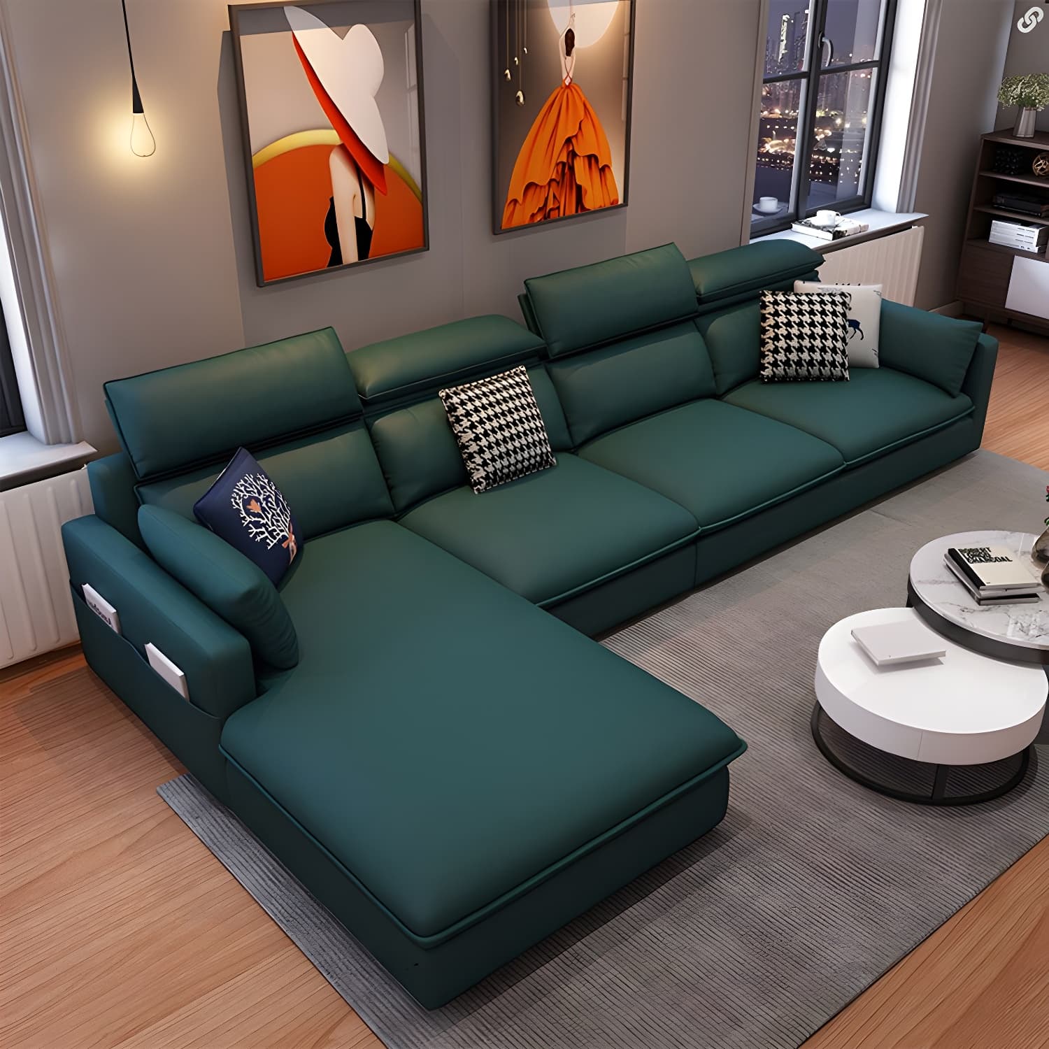 Modern Wood Frame L-Shape Sectional Sofa Chaise with Tech Cloth Upholstery - image 15