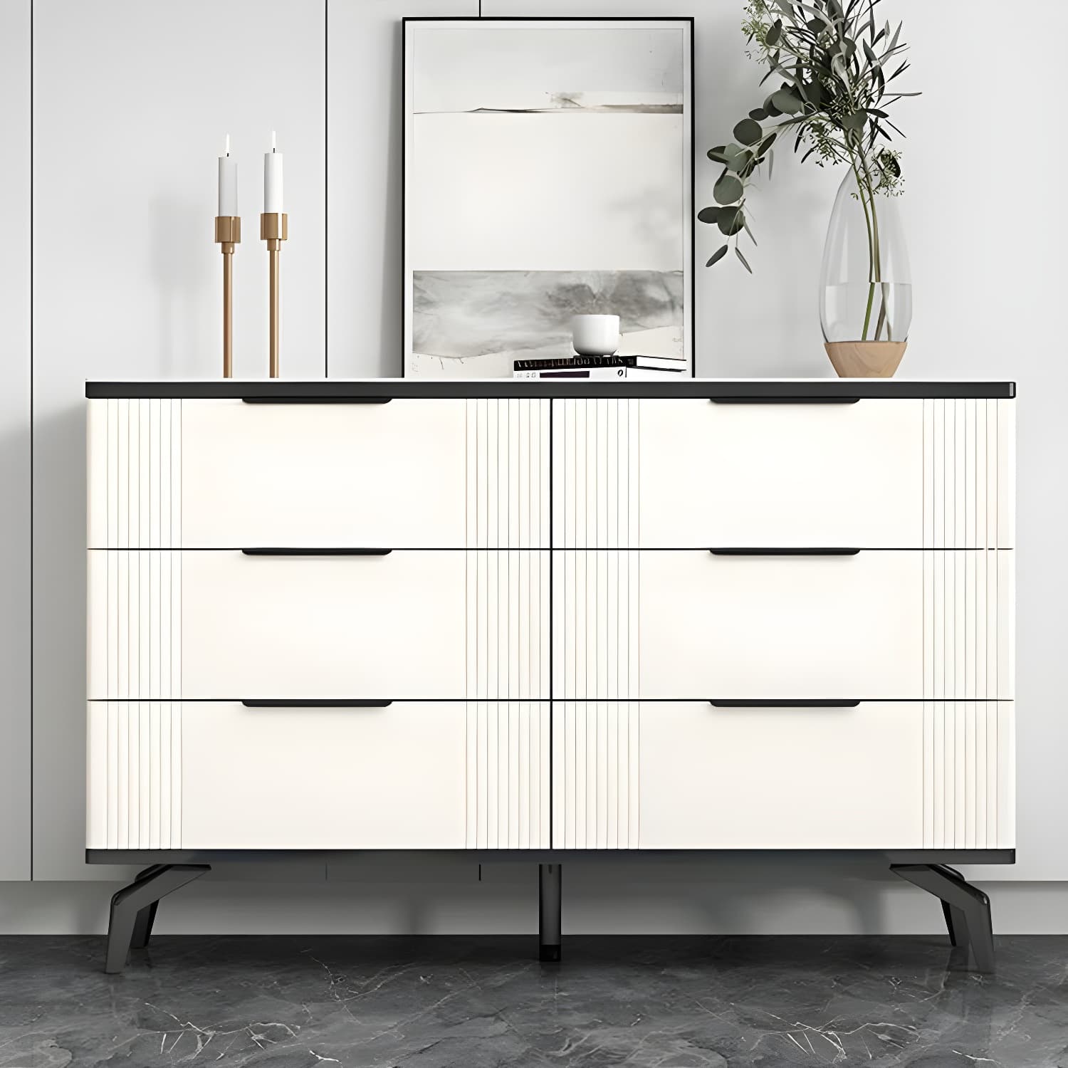 Drawers Included Modern Chest with Stone Countertop and Metal Legs - image 4