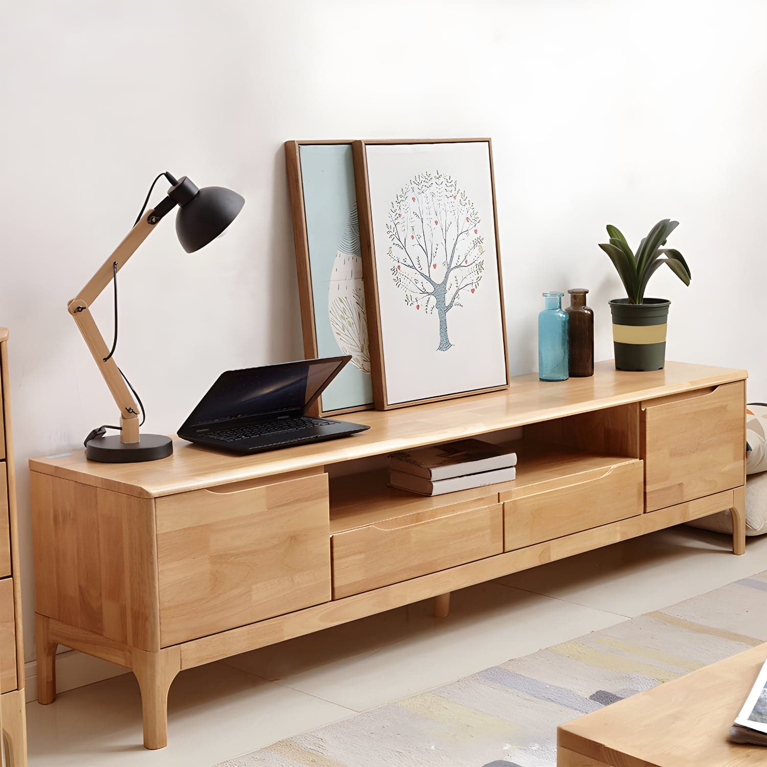 Rubber Wood Media Console Modern 2 Doors TV Console with Splayed Wooden Legs - image 4