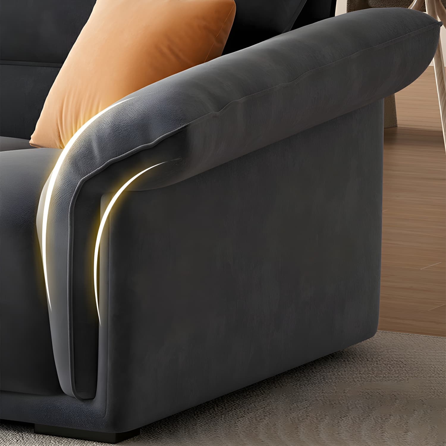 Modern Gray Velvet Sectional Sofa - Flared Arm, Plush Comfort - image 8