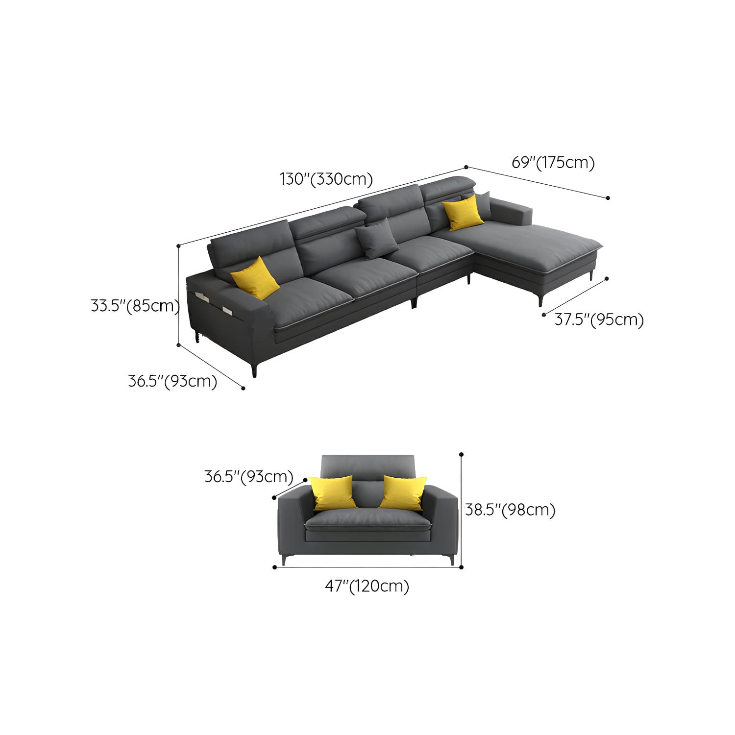Modern Wood Frame Stationary Sectional Sofa with Black Legs and Storage in Cotton Blend Upholstery - image 21