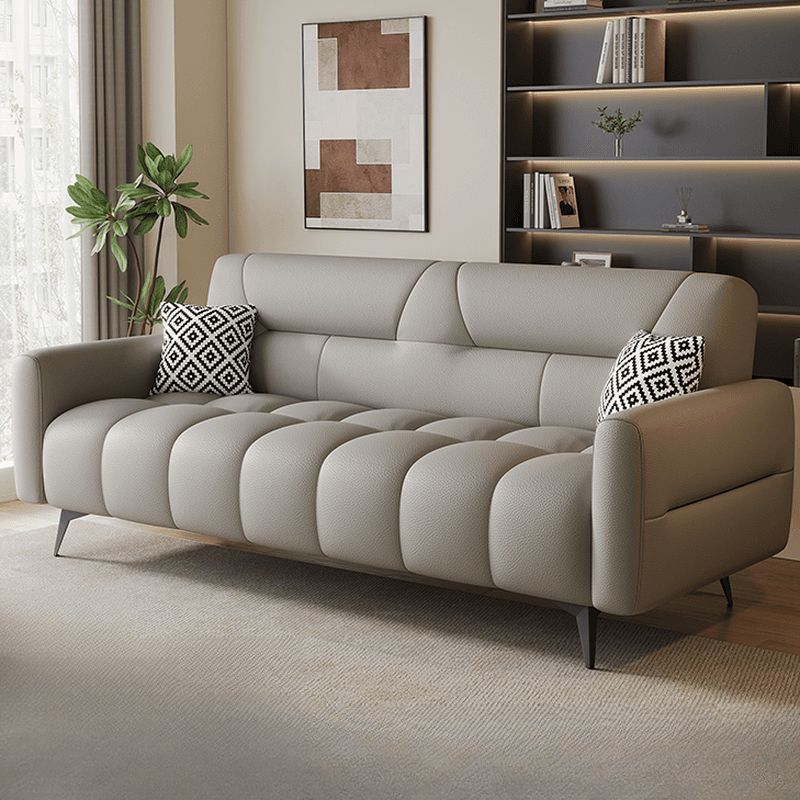 Trendy Solid Color Scratch-immune Standard Sofa in Light Gray/Cerulean/Light Green with Arm, 4-seater/Seats 3, and 2 Pillows - image 10