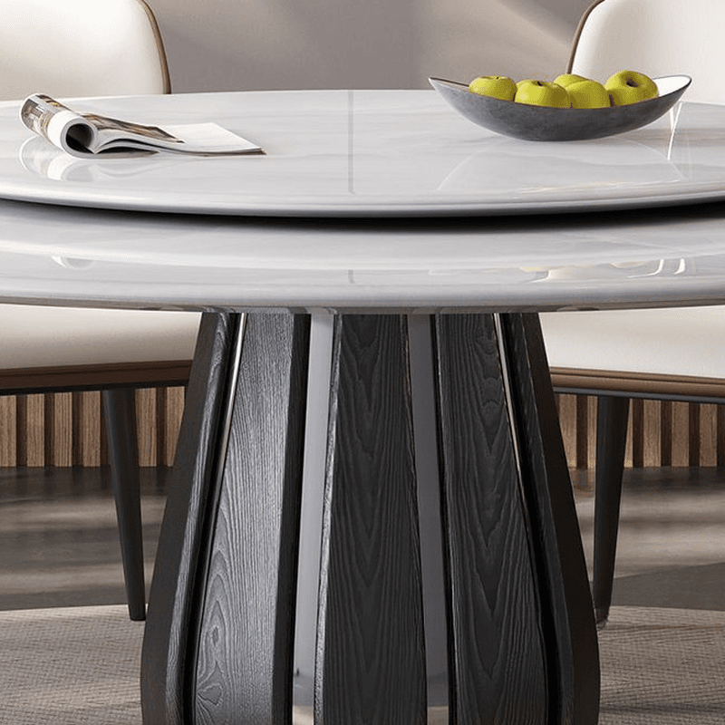 Dining Table Set with Rounded Marble Slab Top and Stump Base, Featuring Padded Chair with Back in White - image 3