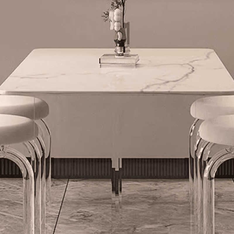 Dining Table Set with Rectangular White Slate Stone Top, Two-sided Pedestal Base, and Padded Chair with Back - image 7