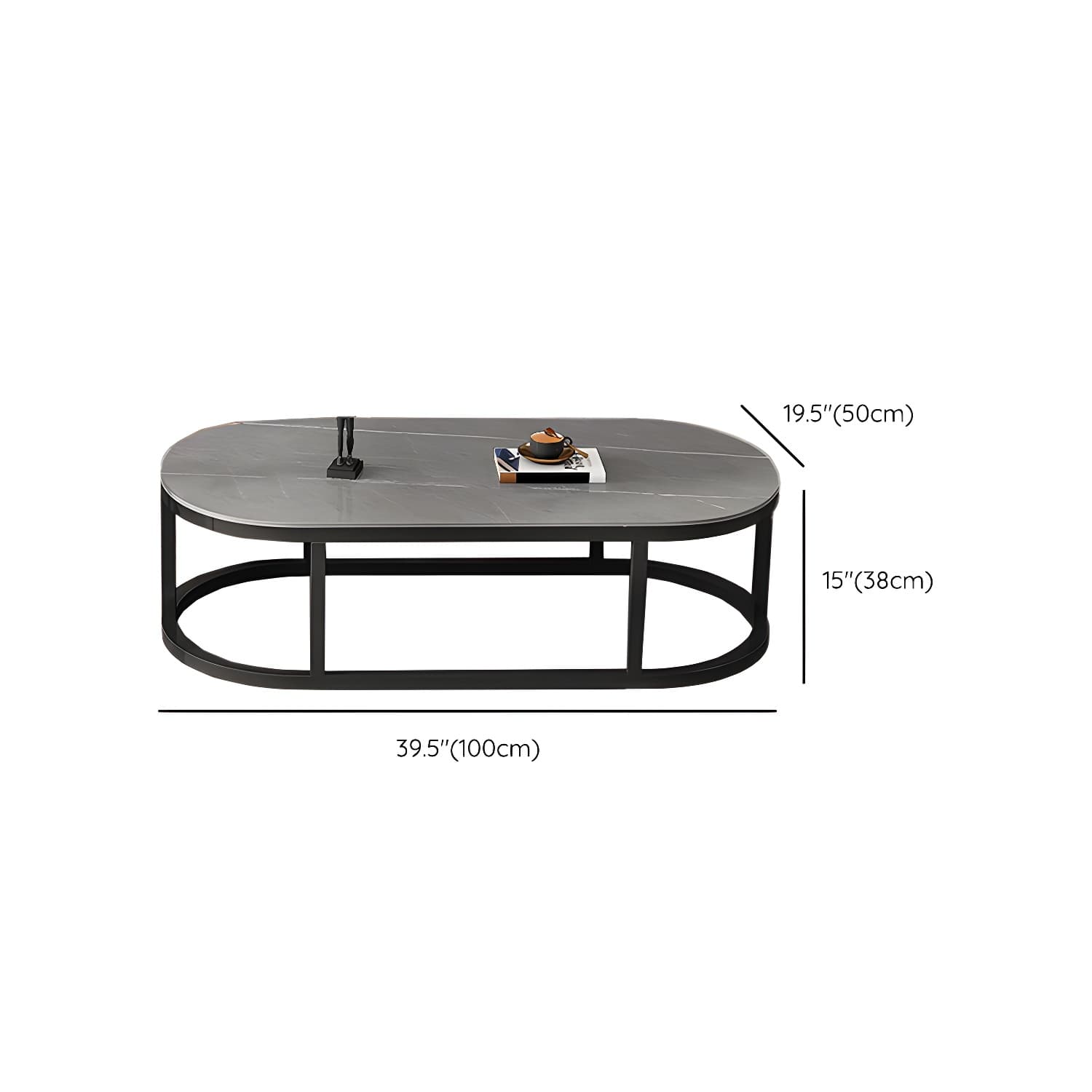 Slate Coffee Table Oval Nesting Coffee Table Set with Metal Legs - image 20