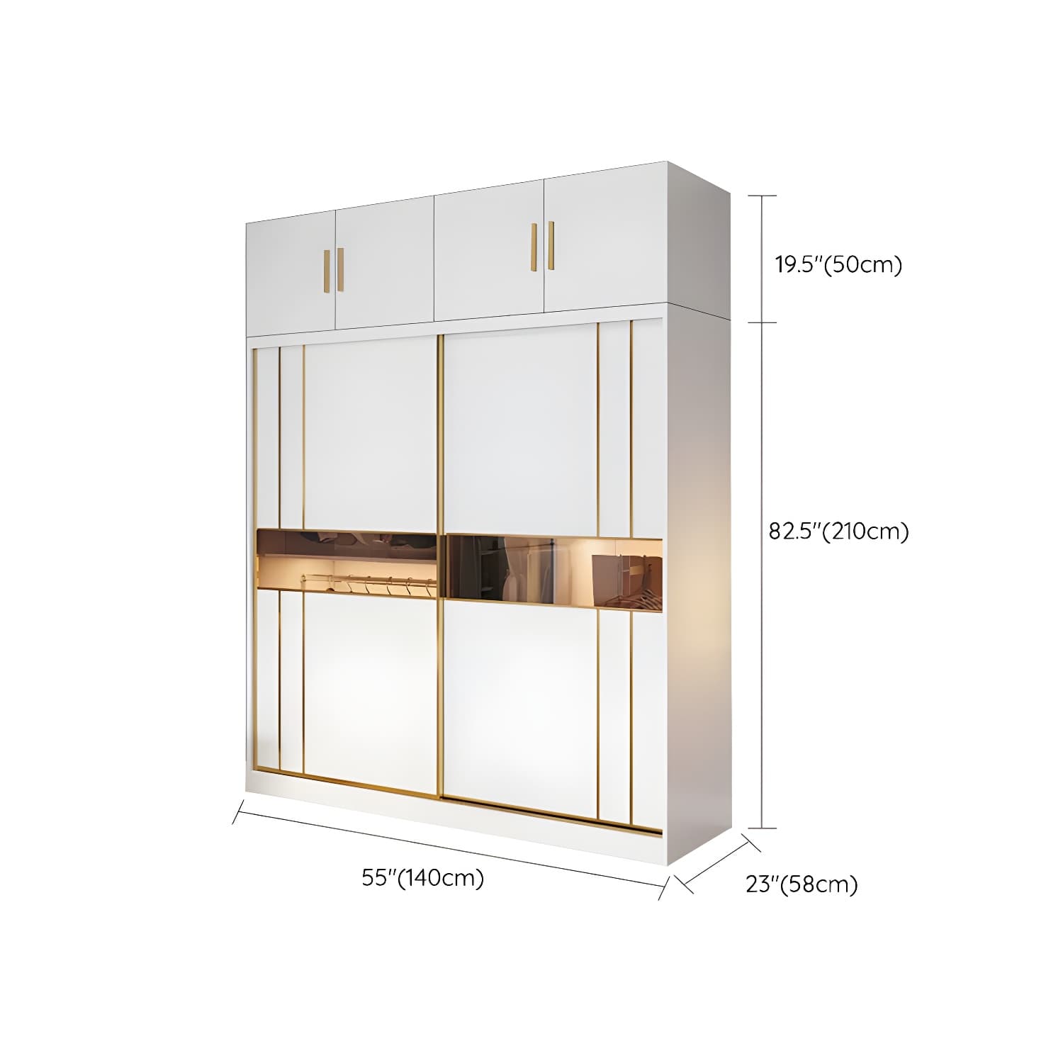 Modern White Wardrobe Armoire with Mirror, Drawers & Clothing Rod - image 24