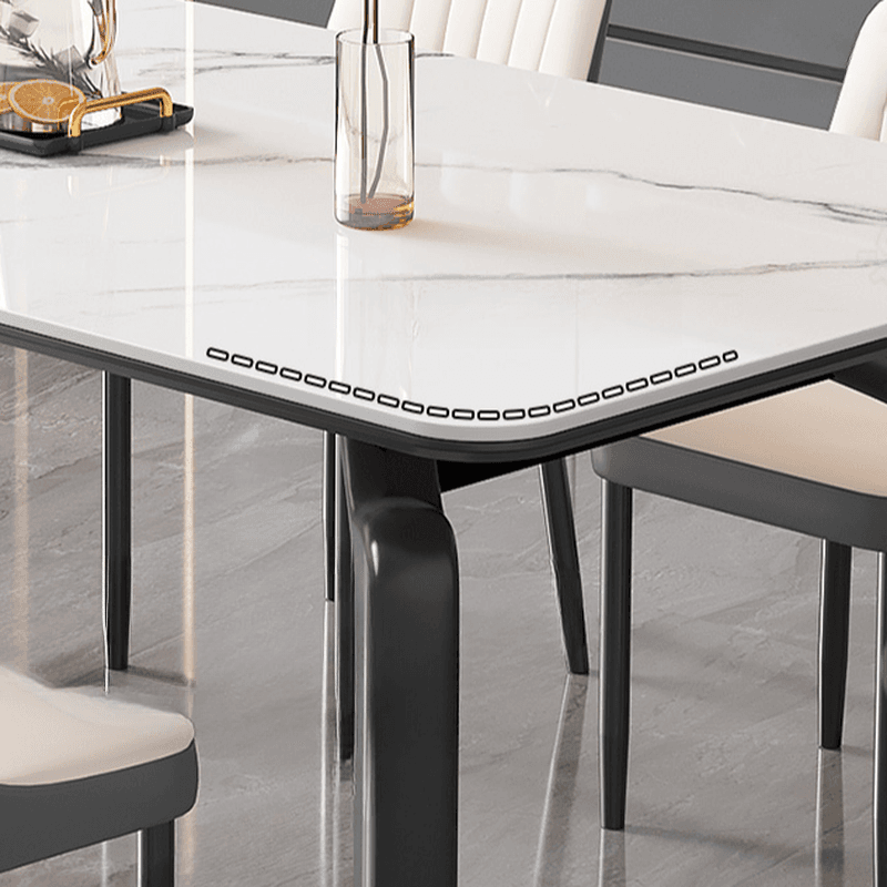 Minimalist Rectangular Slate Stone Dining Table Set with 4 Legs, Padded Chair Back, 7 Piece Set - image 7