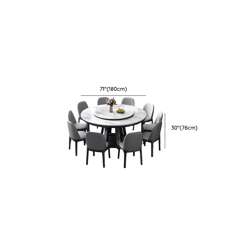 Minimalist Rounded Dining Table Set with Stump Base and Fixed Table, White Finish - image 11