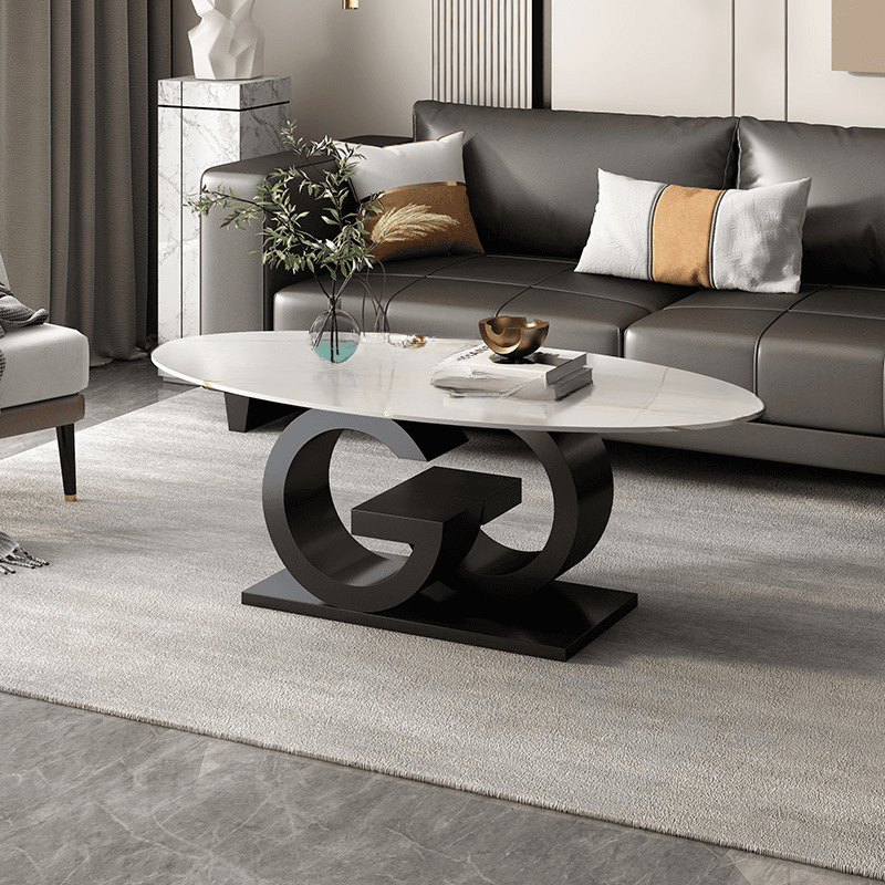 Contemporary Design Single Slate Oval Coffee Table with Abstract Base in Midnight Black/Gray/Chalk - image 4