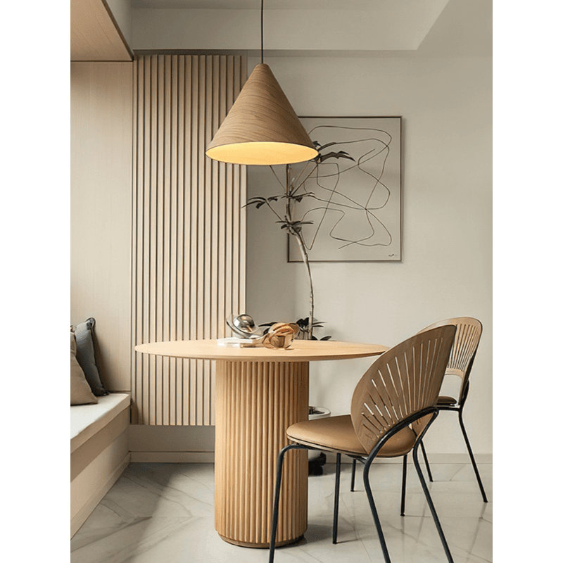 Fixed Rounded Dining Table for 4/2 People/Seats 6 with Ribbed Leg and a Slate/Wooden Tabletop in Natural/Chalk in a Nordic Style - image 7