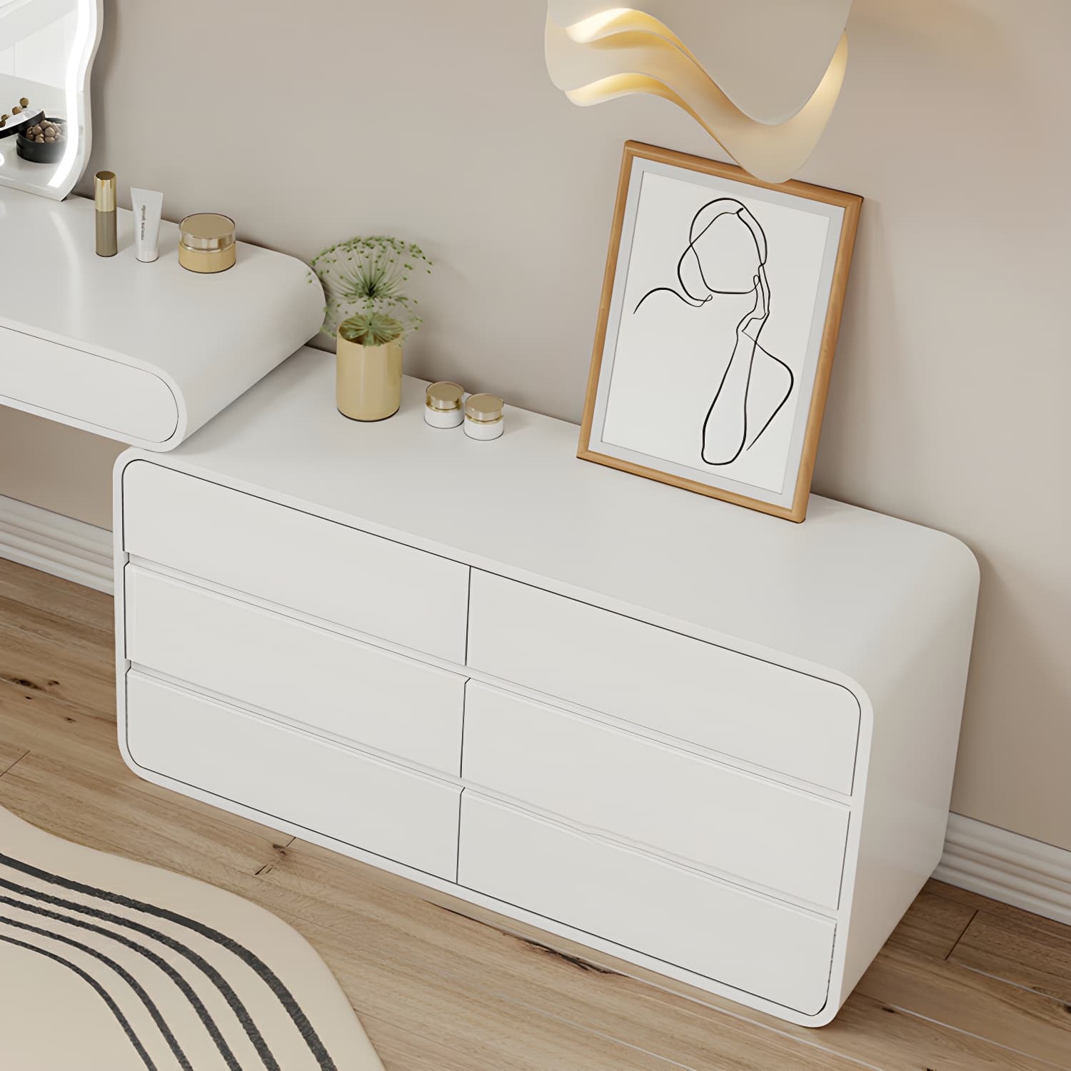 Modern White Wooden Makeup Vanity With Soft Close Drawers & Easy Assembly, Standard Width - image 12